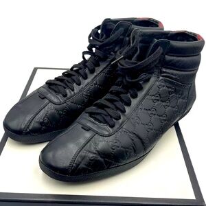 Gucci Leather Signature High Top Black Trainers Men's Size 13.5G